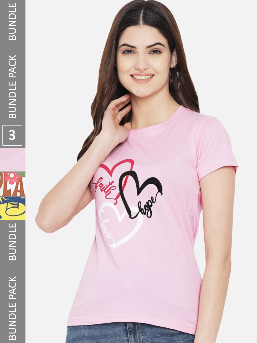 

BAESD Pack Of 3 Typography Printed Cotton T-shirt, Pink