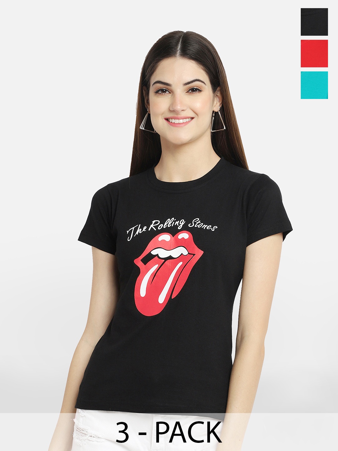 

BAESD Pack Of 3 Typography Printed Round Neck Cotton T-Shirt, Black