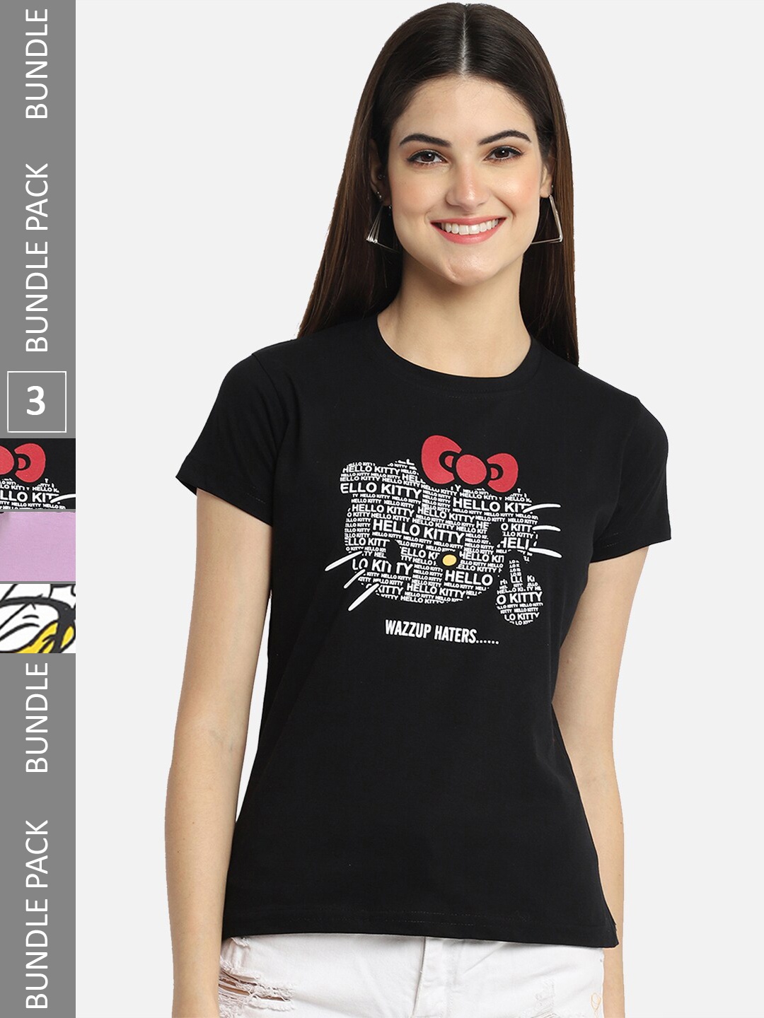 

BAESD Pack of 3 Printed Cotton T-shirts, Black