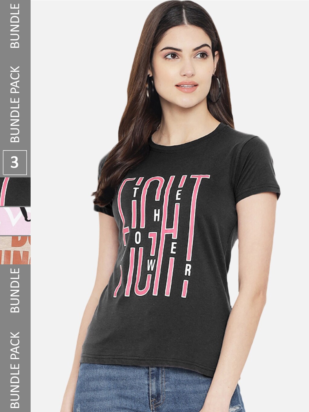 

BAESD Women Multicoloured Typography 3 Printed T-shirt, Multi