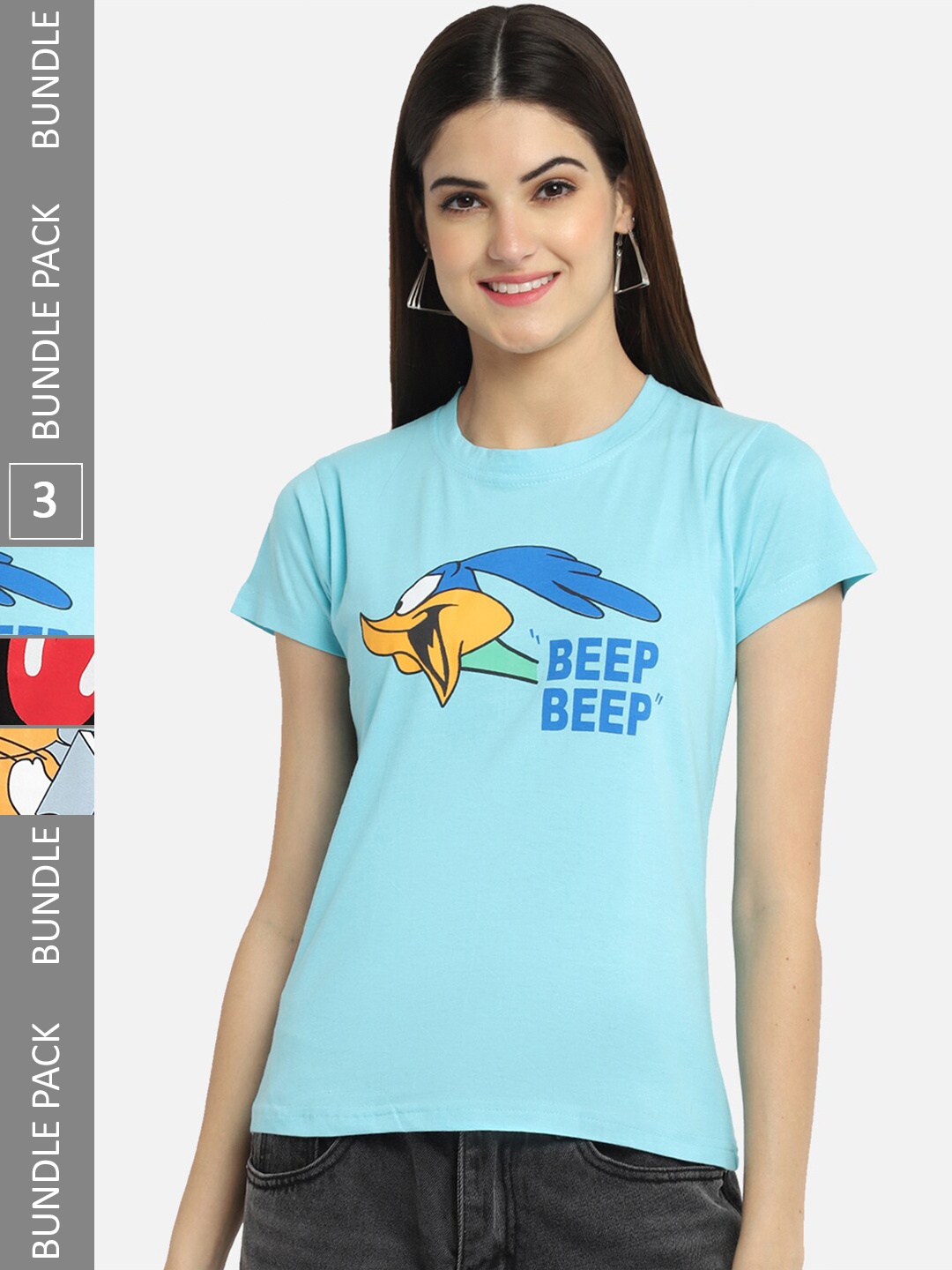

BAESD Pack Of 3 Graphic Printed Cotton T-Shirt, Blue