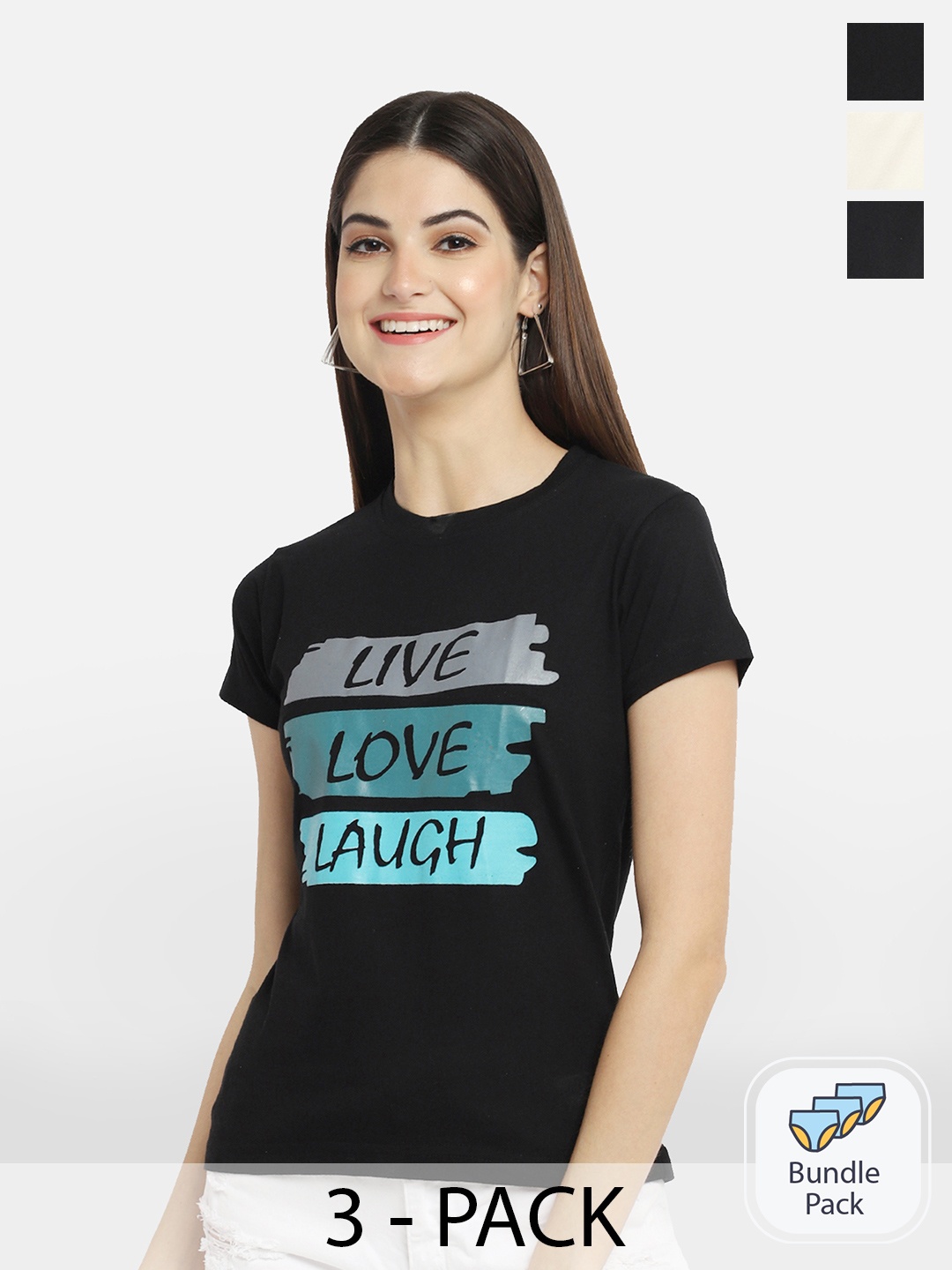 

BAESD Pack Of 3 Typography Printed Cotton T-Shirts, Black
