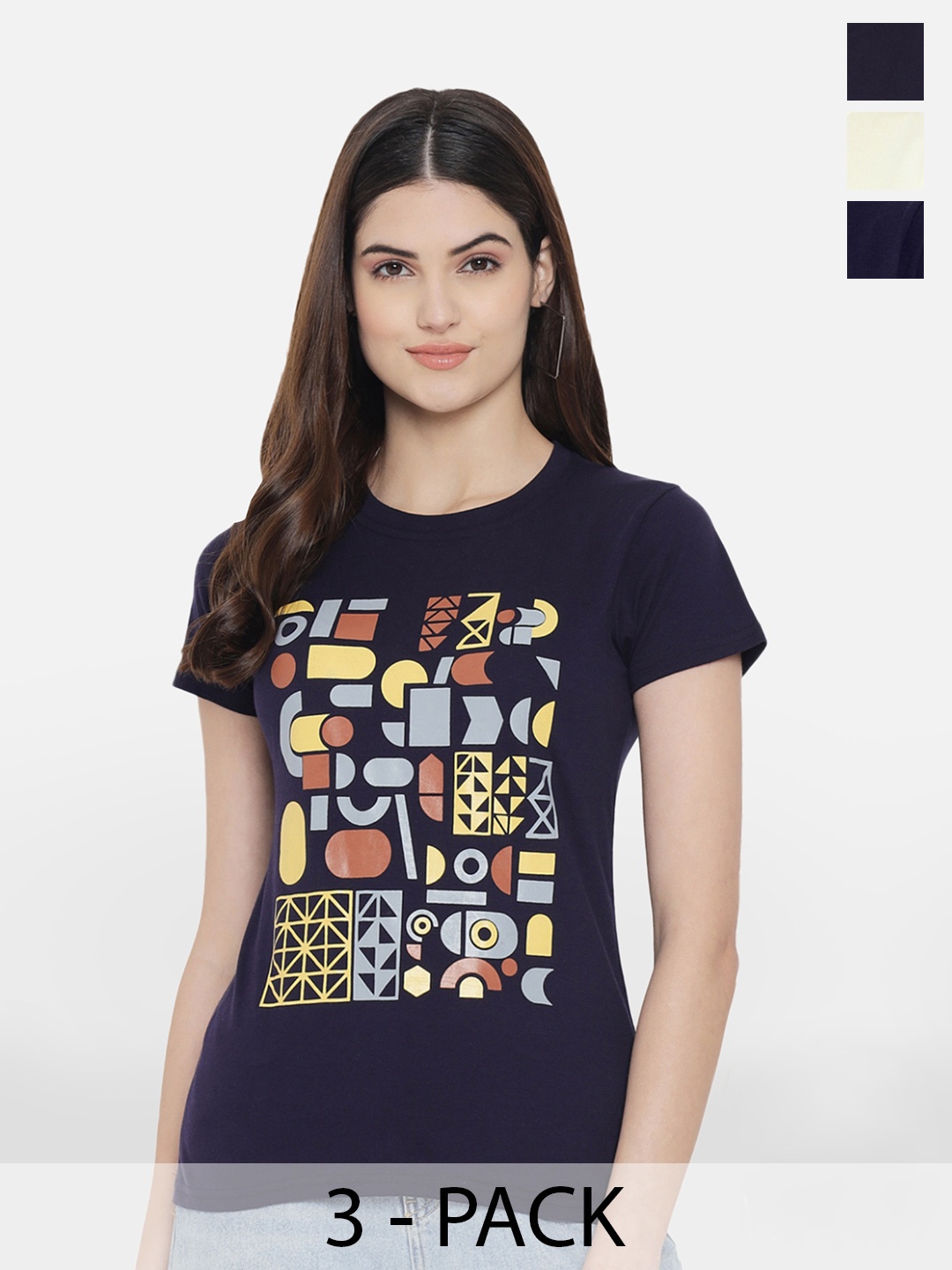 

BAESD Pack Of 3 Graphic Printed Cotton T-Shirts, Navy blue