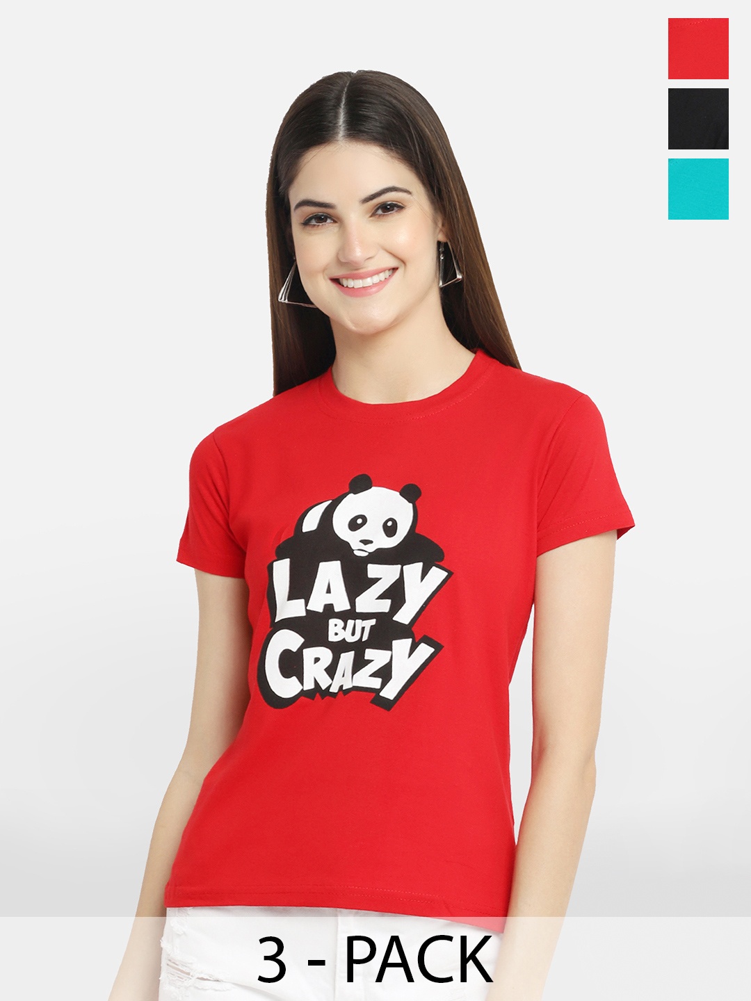 BAESD Pack Of 3 Typography Printed Cotton T-Shirts, Red