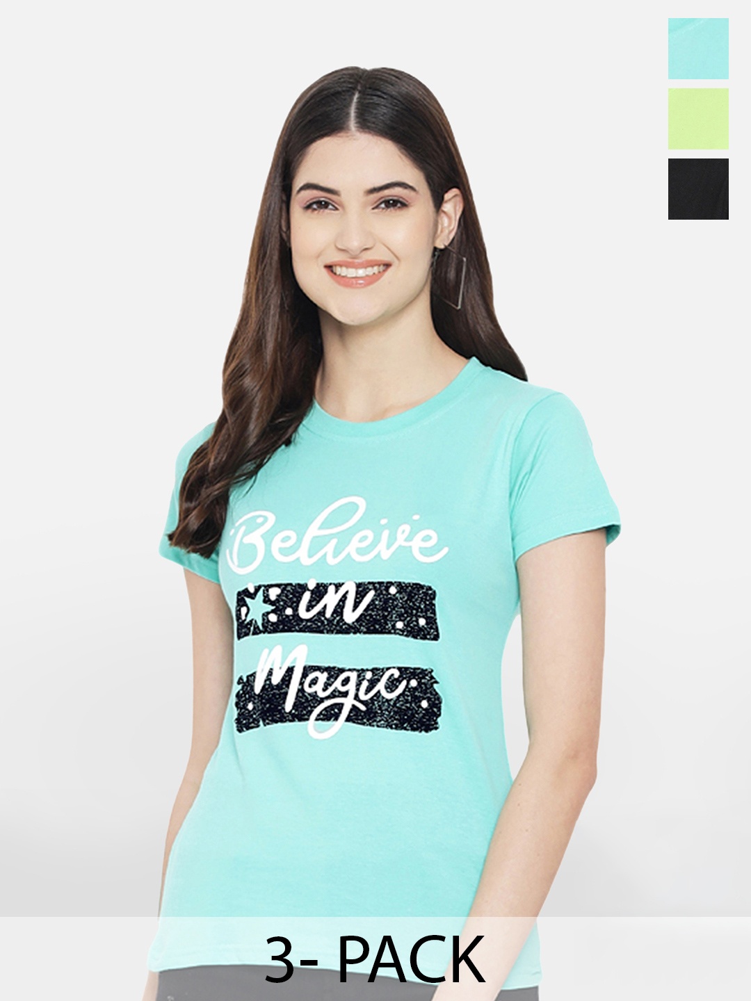 

BAESD Pack Of 3 Typography Printed Cotton T-Shirts, Sea green