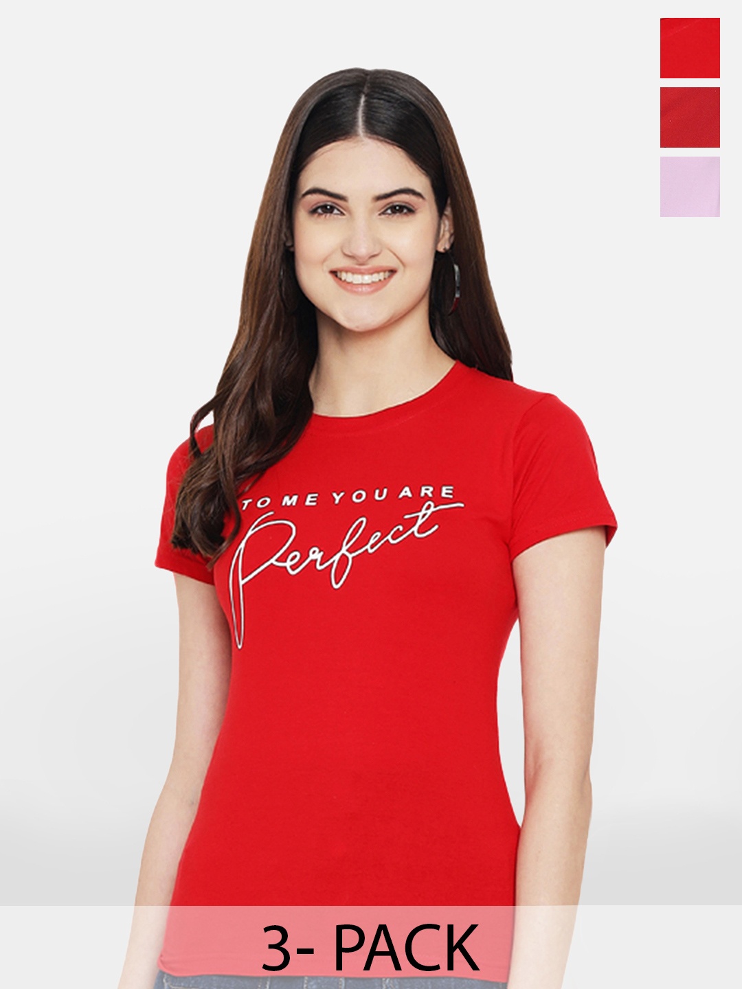 

BAESD Pack Of 3 Typography Printed Casual Cotton T-shirts, Red