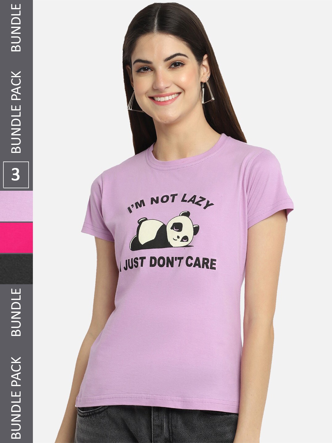 BAESD Pack Of 3 Typography Printed Cotton T-Shirts, Purple