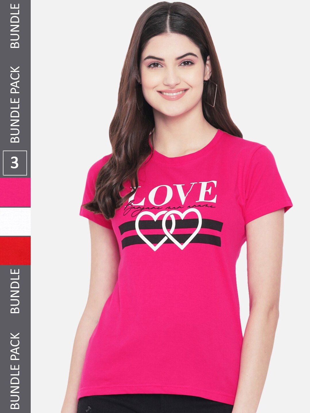 BAESD Pack Of 3 Graphic Printed Cotton T-Shirt, Pink