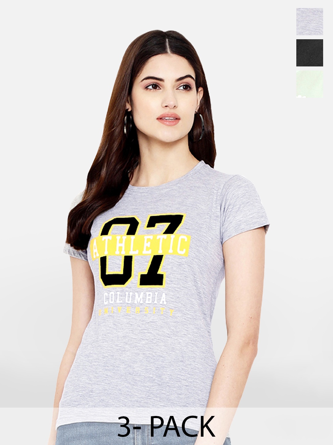

BAESD Pack Of 3 Printed Cotton T-shirt, Grey