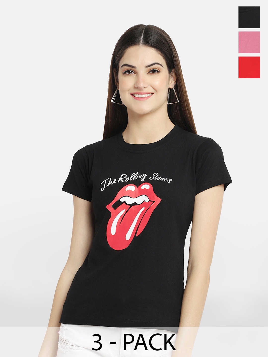 

BAESD Pack Of 3 Printed Cotton T-shirt, Black