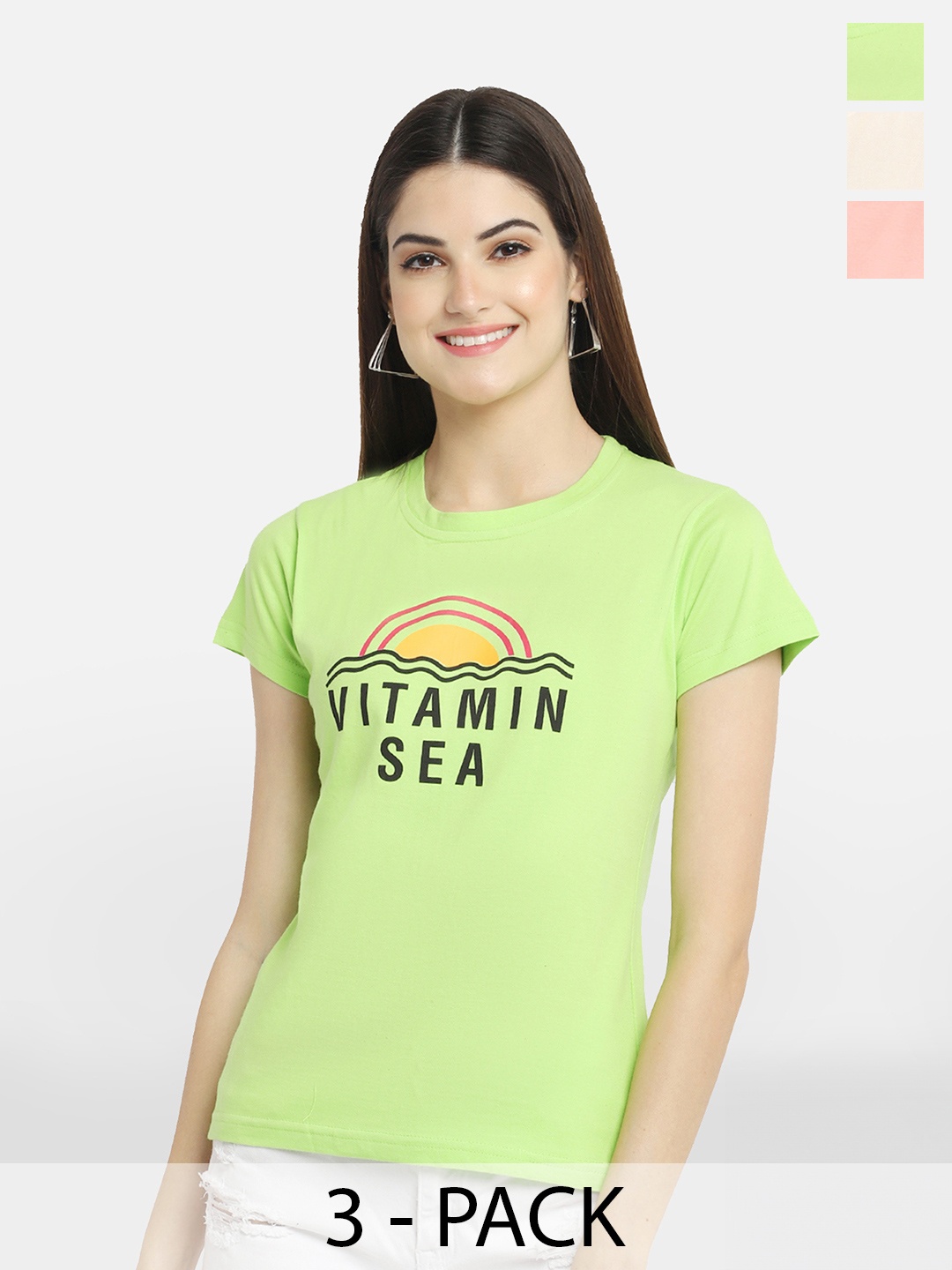 

BAESD Pack Of 3 Printed Cotton T-shirt, Green