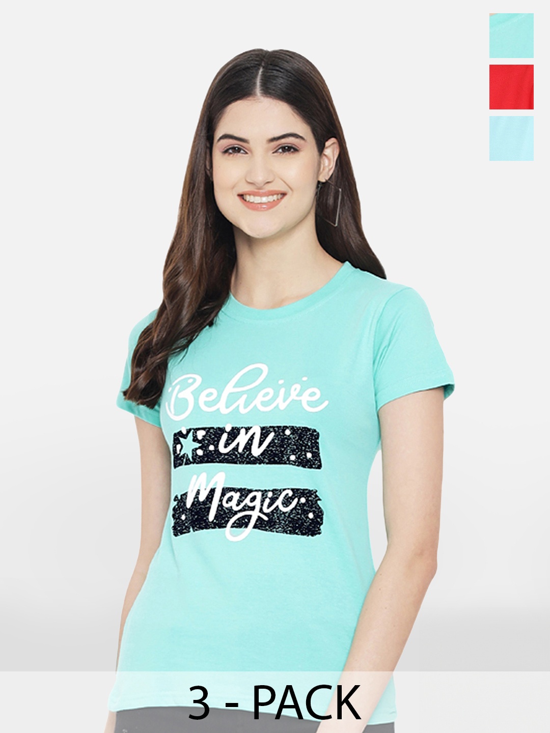 BAESD Pack Of 3 Typography Printed Cotton T-shirt, Blue