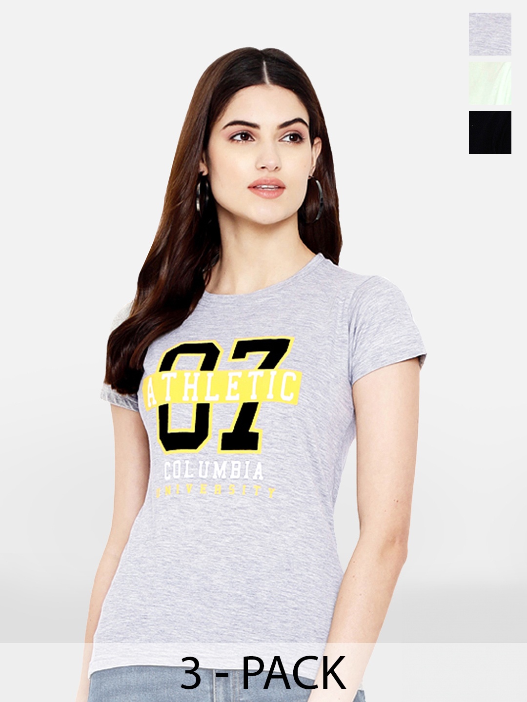 

BAESD Pack Of 3 Typography Printed Cotton T-shirt, Grey