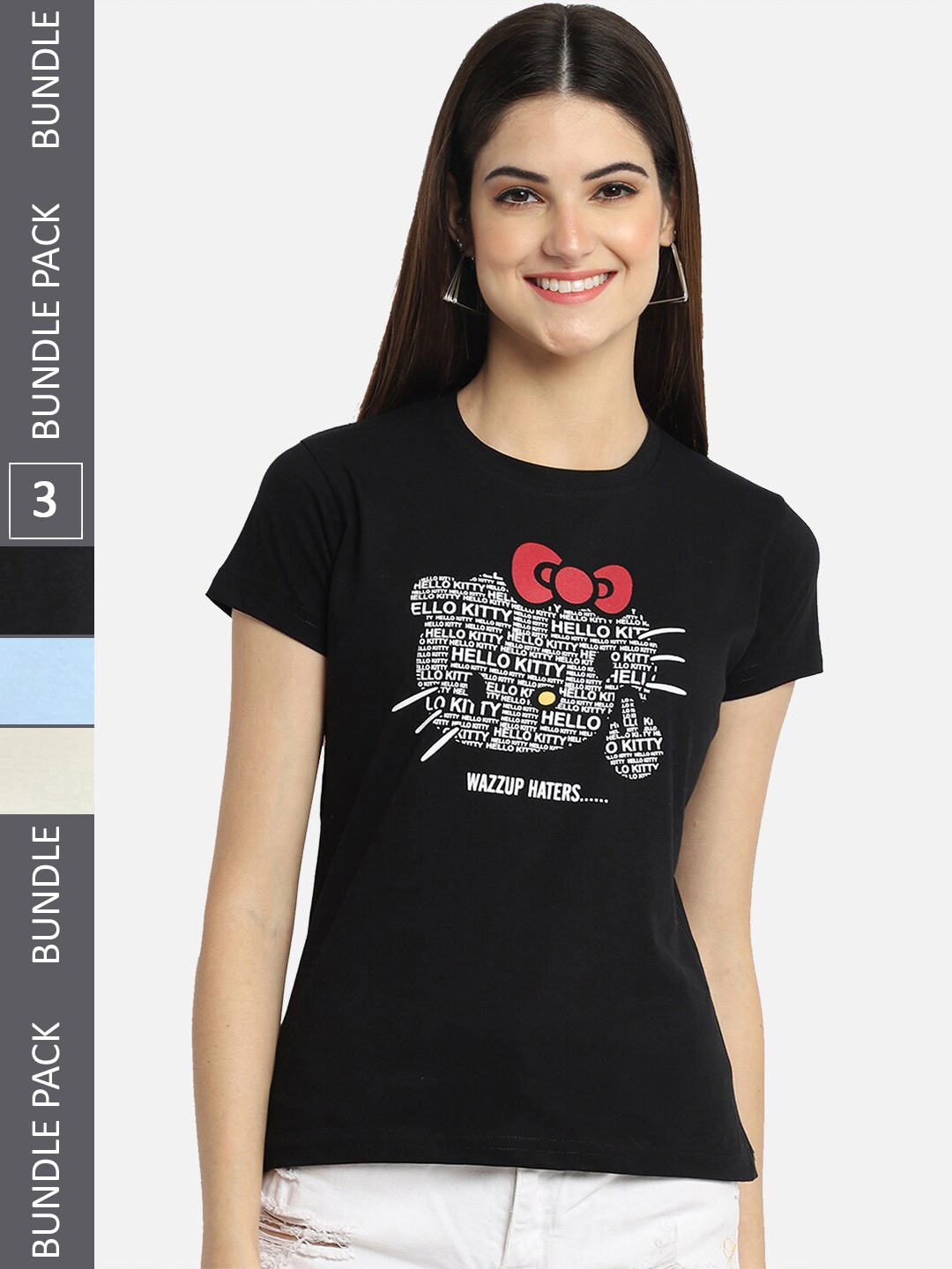 

BAESD Pack Of 3 Graphic Printed Cotton T-Shirt, Black