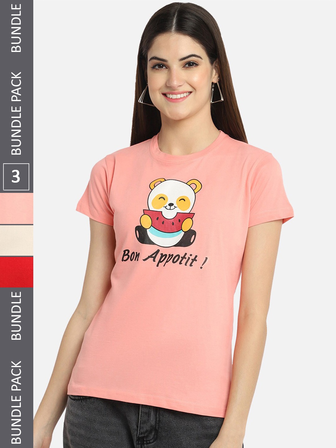 

BAESD Pack Of 3 Graphic Printed Cotton T-shirt, Pink