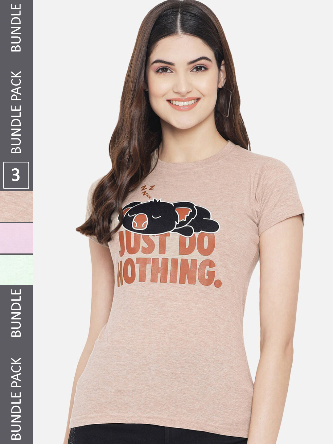 

BAESD Pack Of 3 Typography Printed Cotton T-shirt, Peach