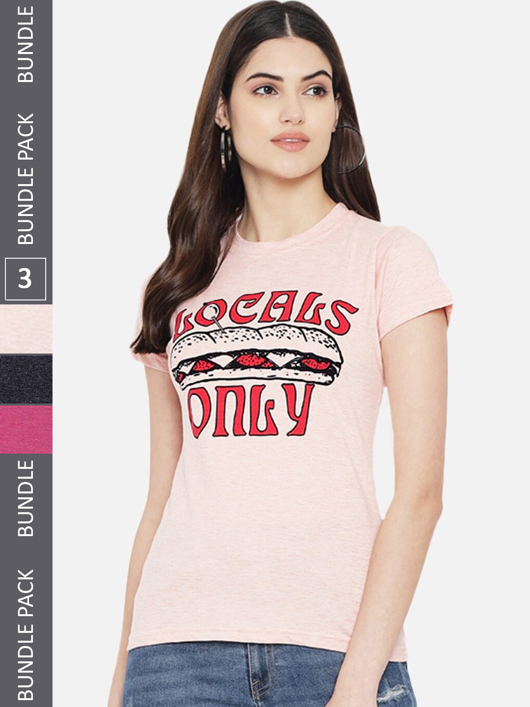 

BAESD Pack Of 3 Graphic Printed Cotton T-Shirt, Peach