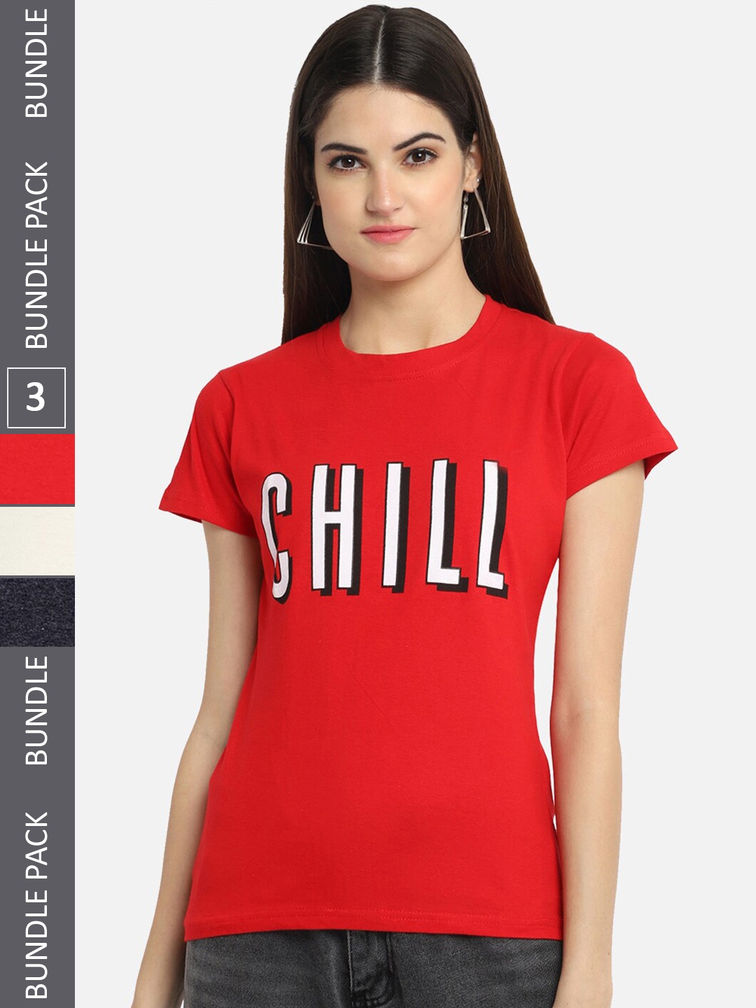 

BAESD Pack Of 3 Typography Printed Cotton T-shirt, Red