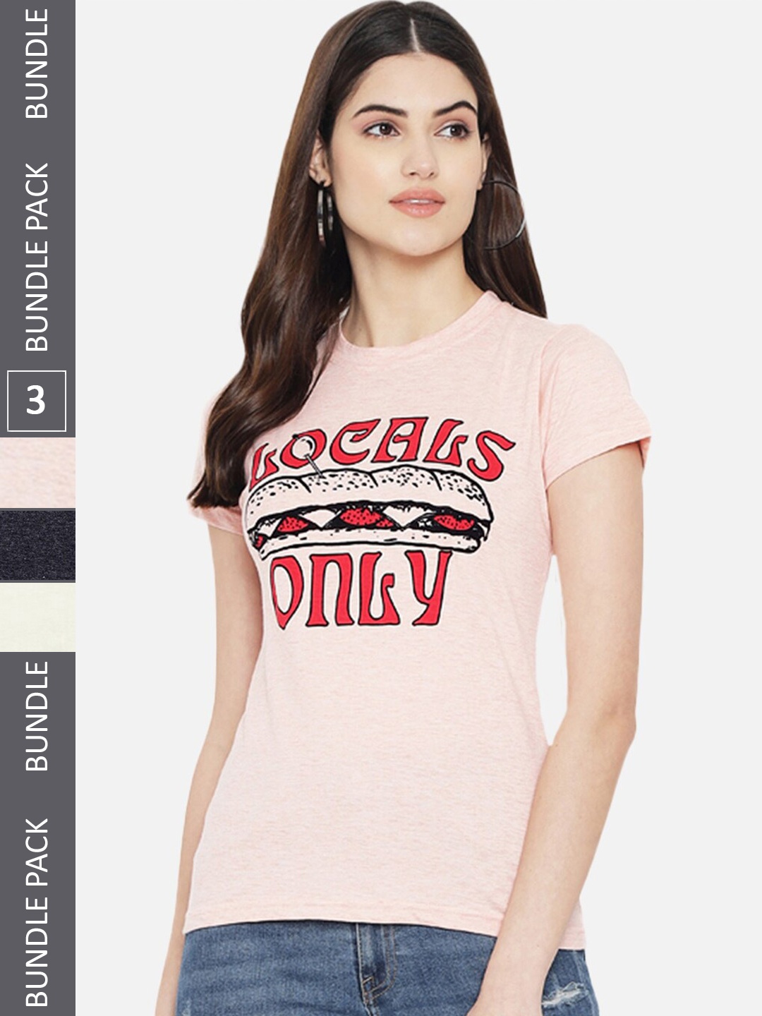 

BAESD Pack Of 3 Typography Printed Cotton T-shirt, Pink