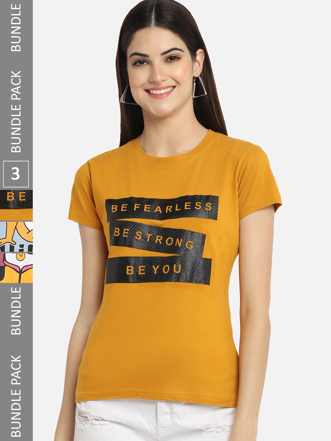 

BAESD Pack Of 3 Graphic Printed Cotton T-Shirt, Mustard