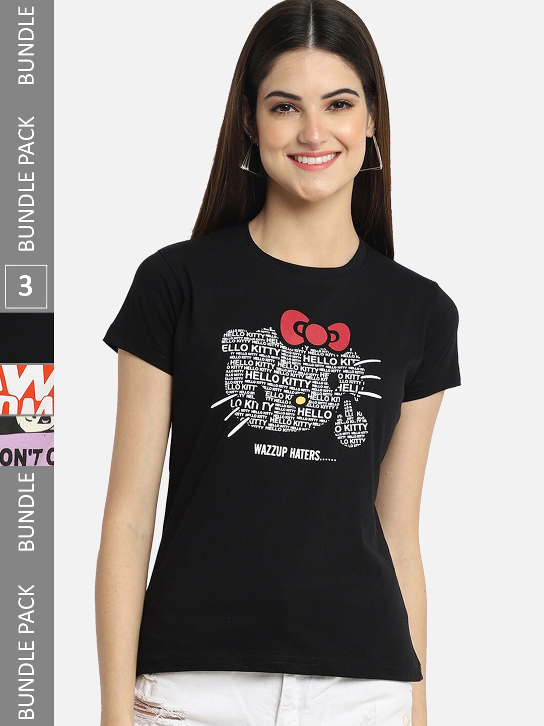 

BAESD Pack of 3 Printed Cotton T-shirts, Black