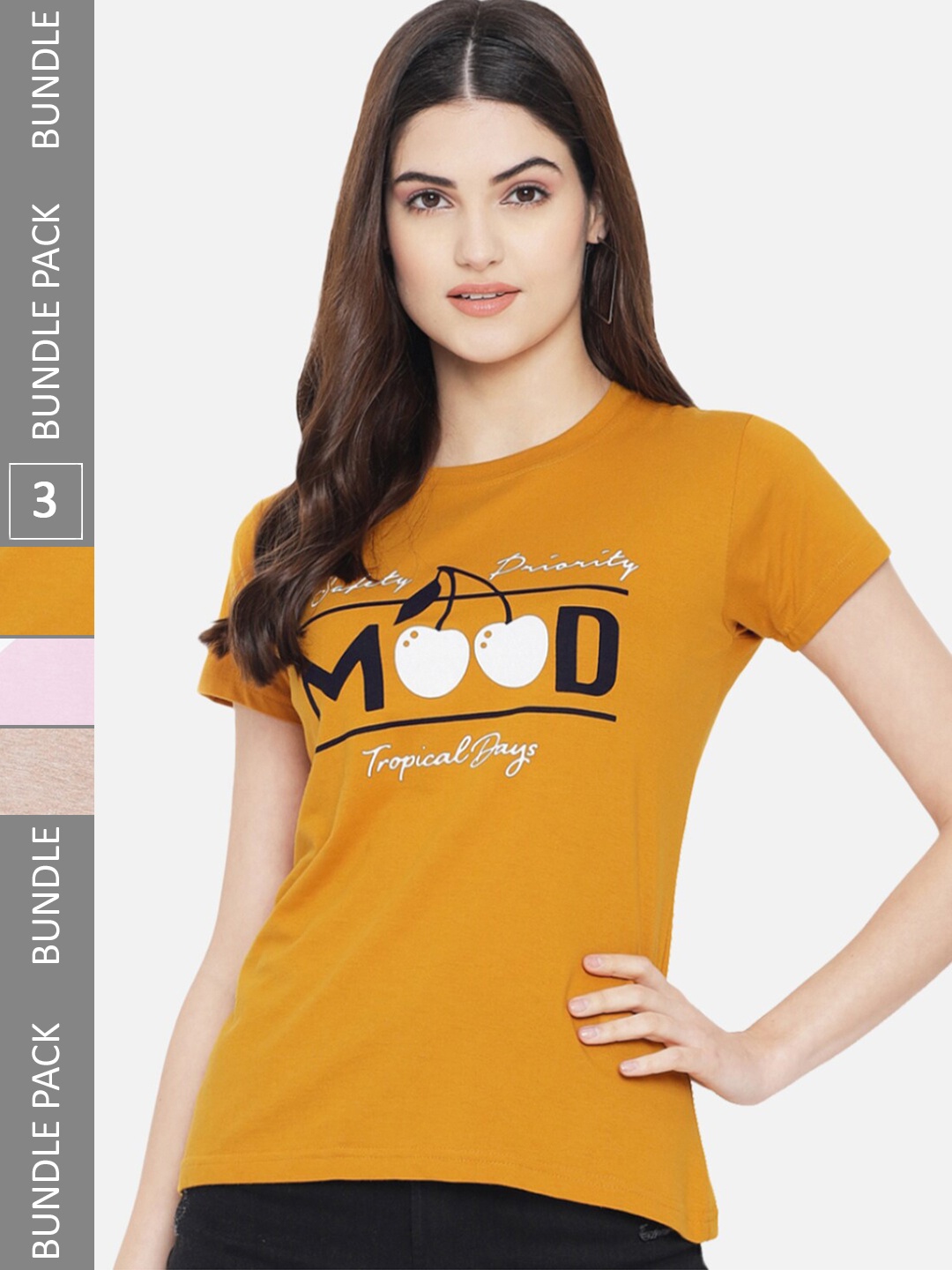 

BAESD Pack Of 3 Typography Printed Pure Cotton Casual T-shirt, Mustard