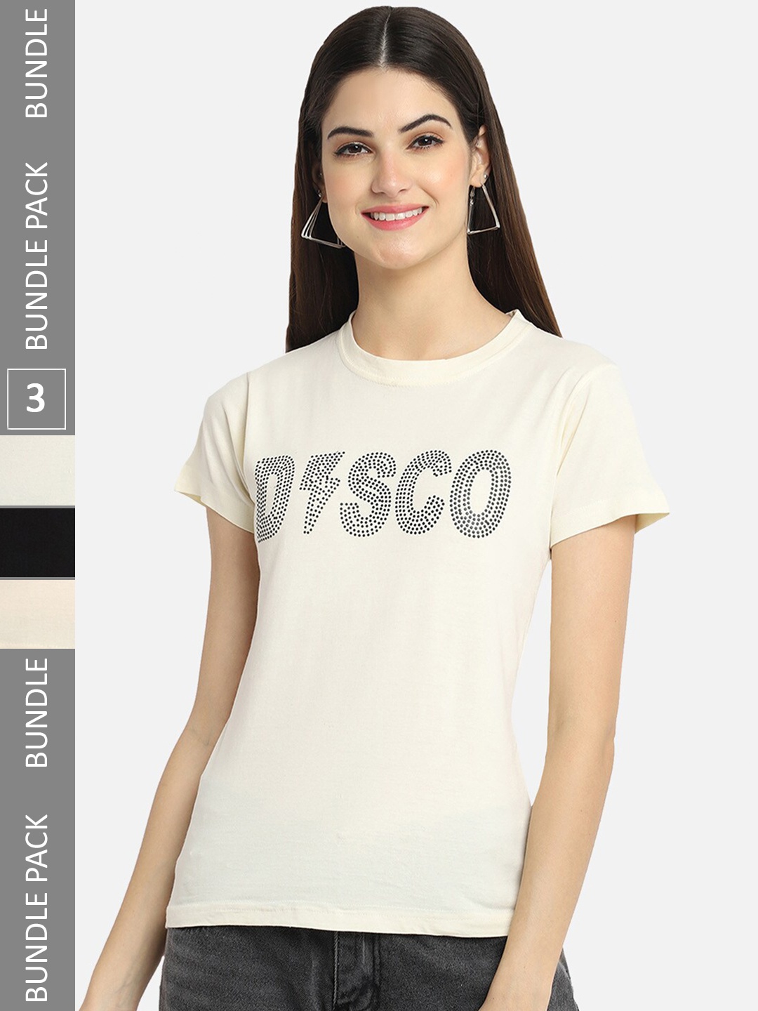 

BAESD Pack Of 3 Printed Pure Cotton T-shirt, Off white