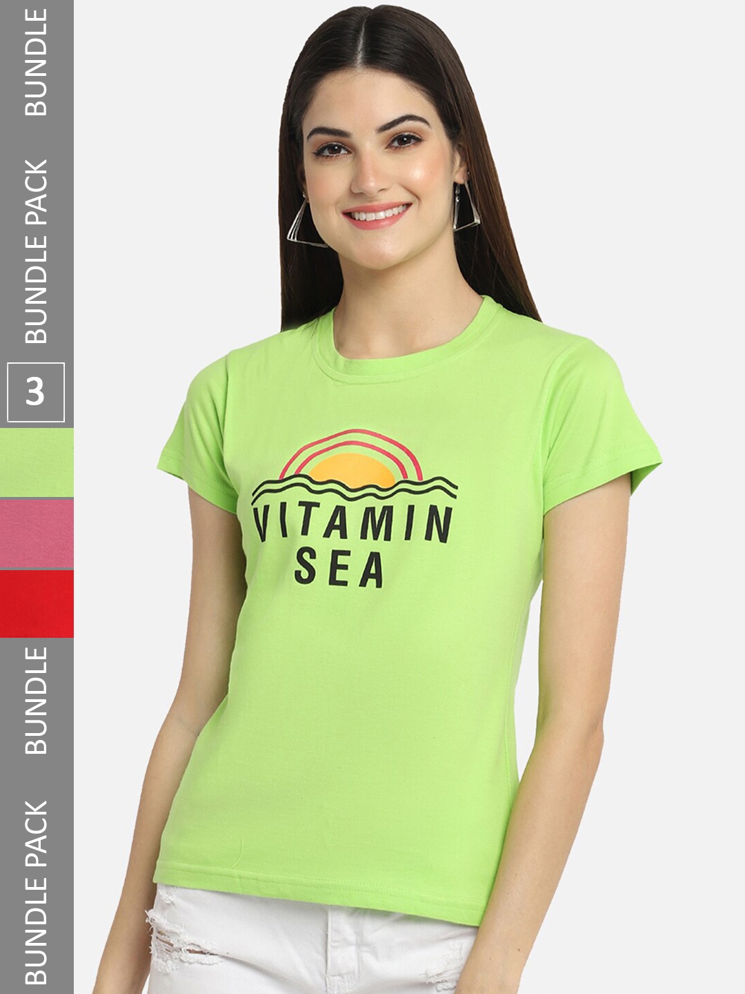 

BAESD Pack Of 3 Typography Printed Cotton T-shirt, Green