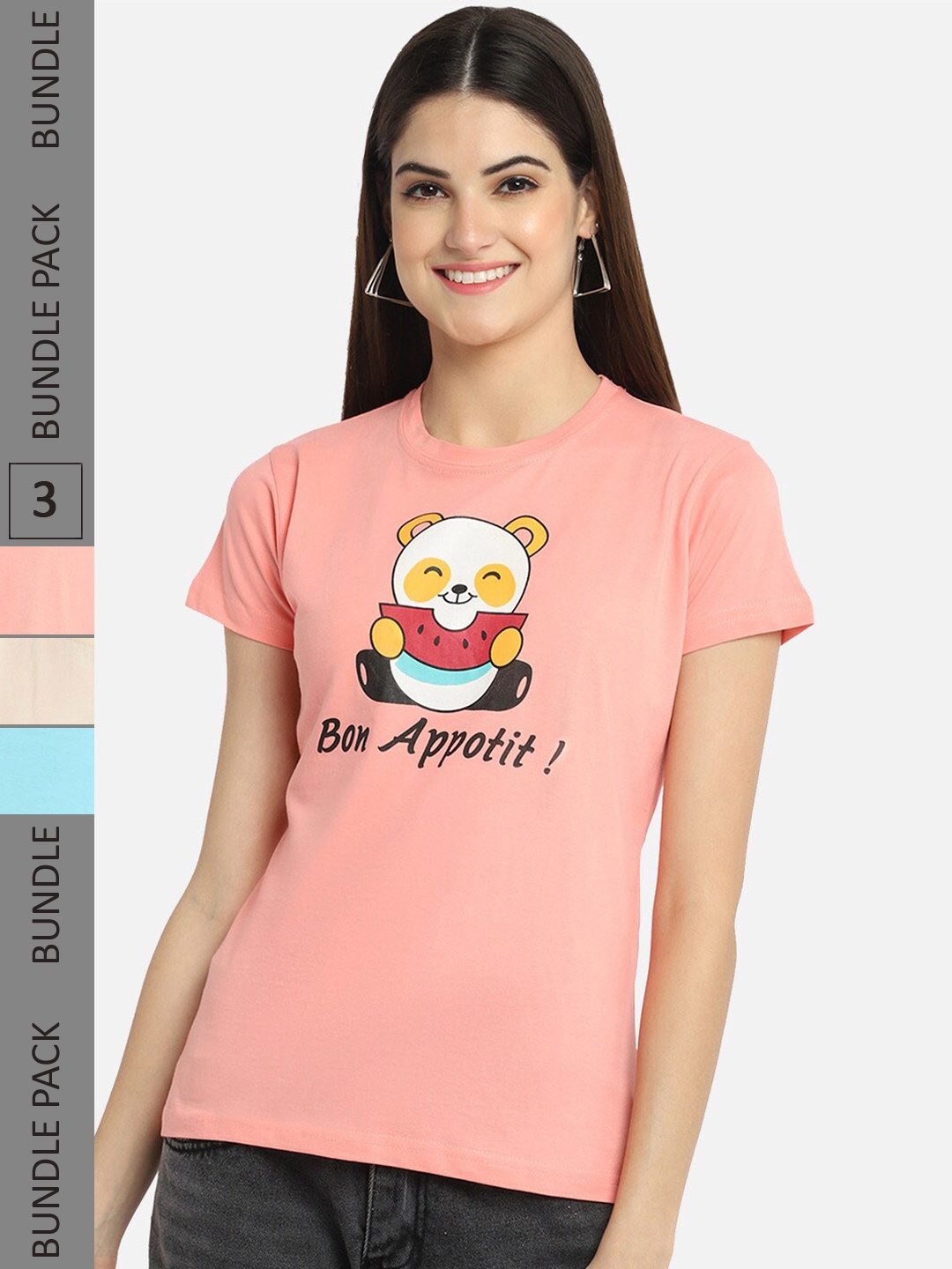 

BAESD Pack O 3 Graphic Printed Cotton T-shirt, Peach