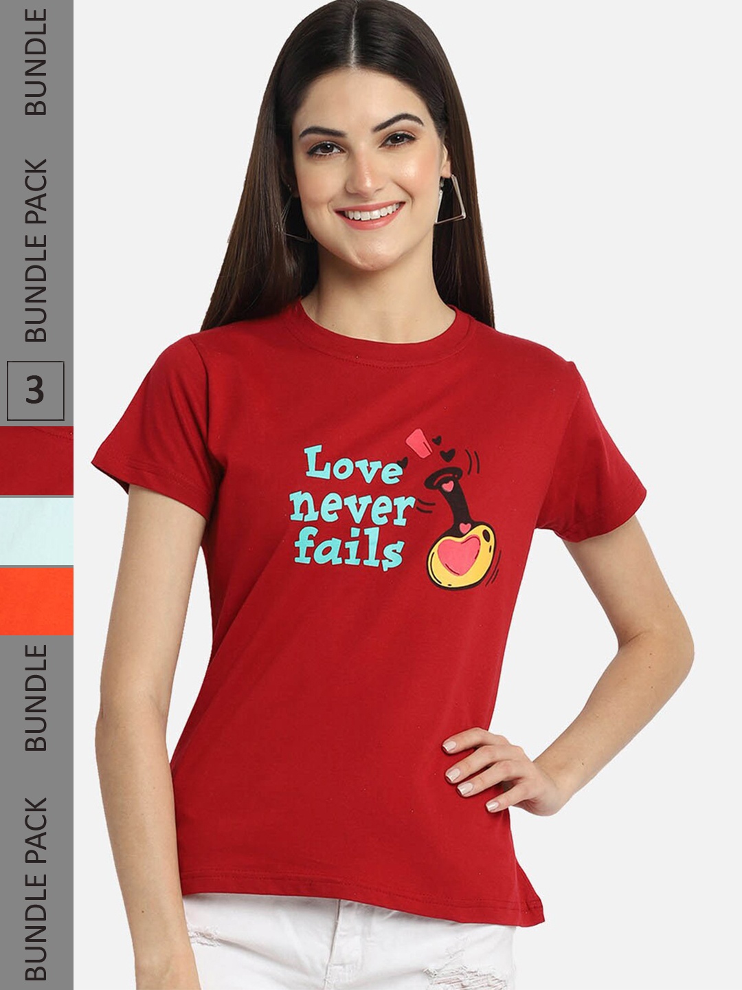 

BAESD Pack Of 3 Typography Printed Round Neck Pure Cotton Regular T-shirt, Red
