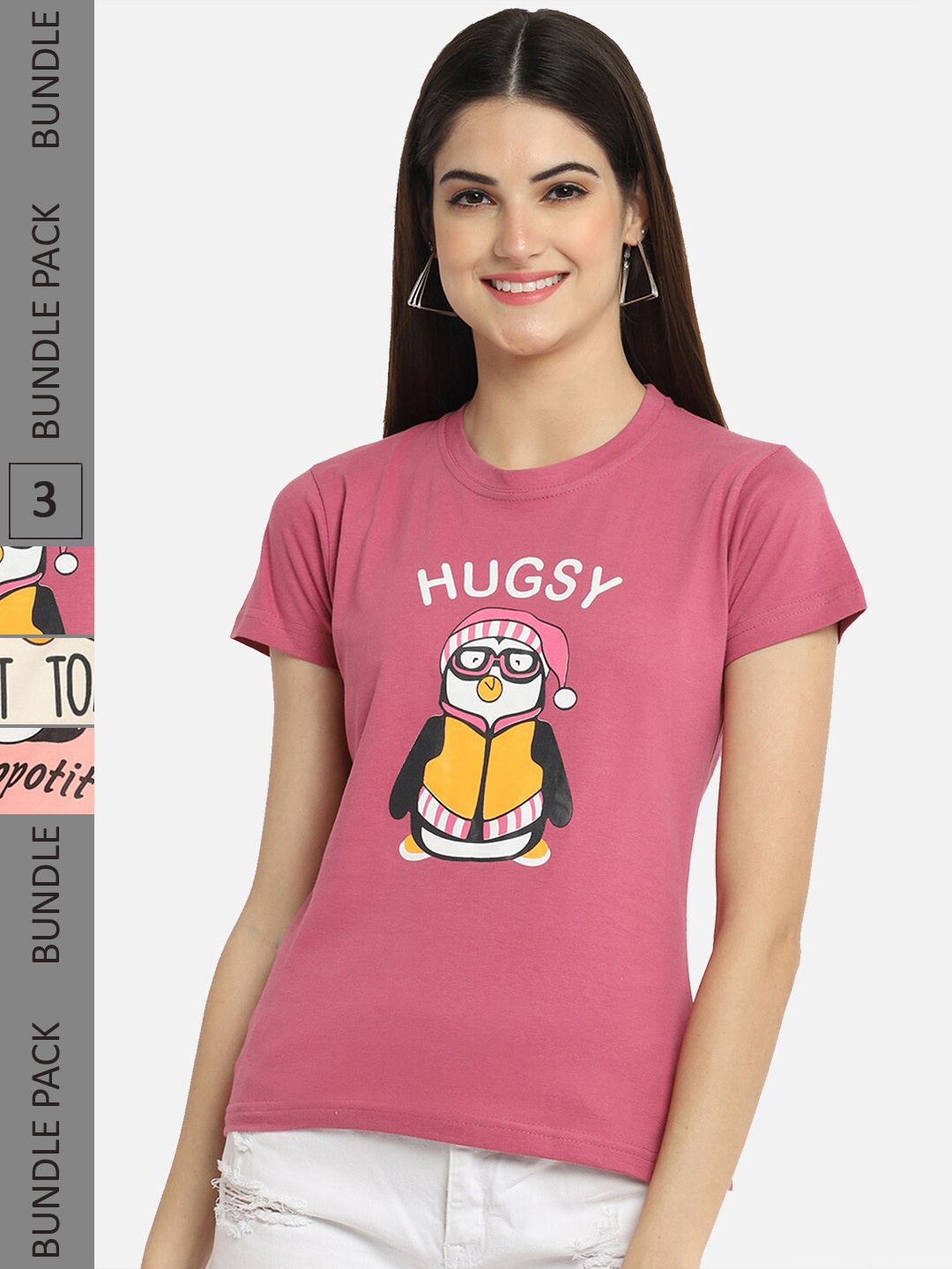 

BAESD Pack Of 3 Graphic Printed Cotton Casual T-shirt, Pink