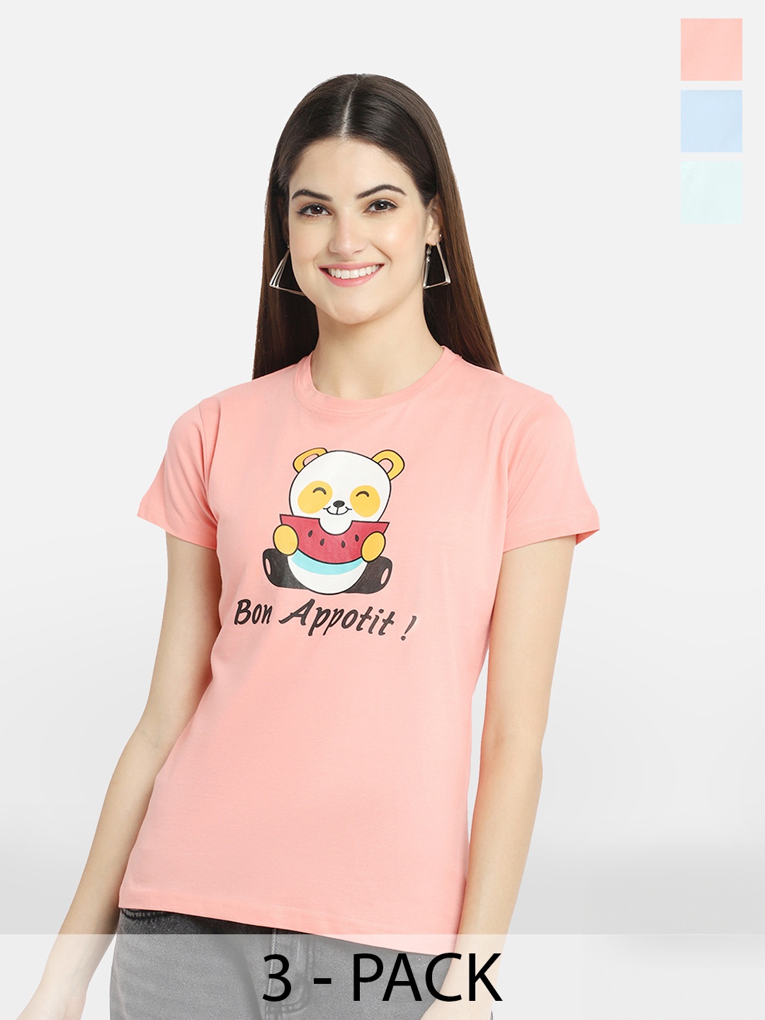 

BAESD Pack Of 3 Printed Cotton T-Shirt, Mauve