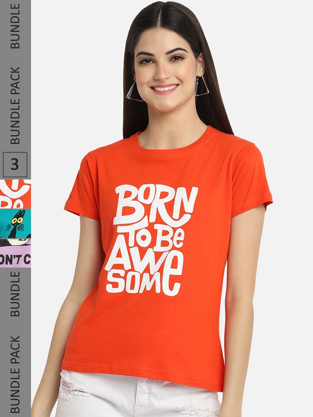 

BAESD Pack Of 3 Typography Printed Cotton Casual T-shirt, Orange