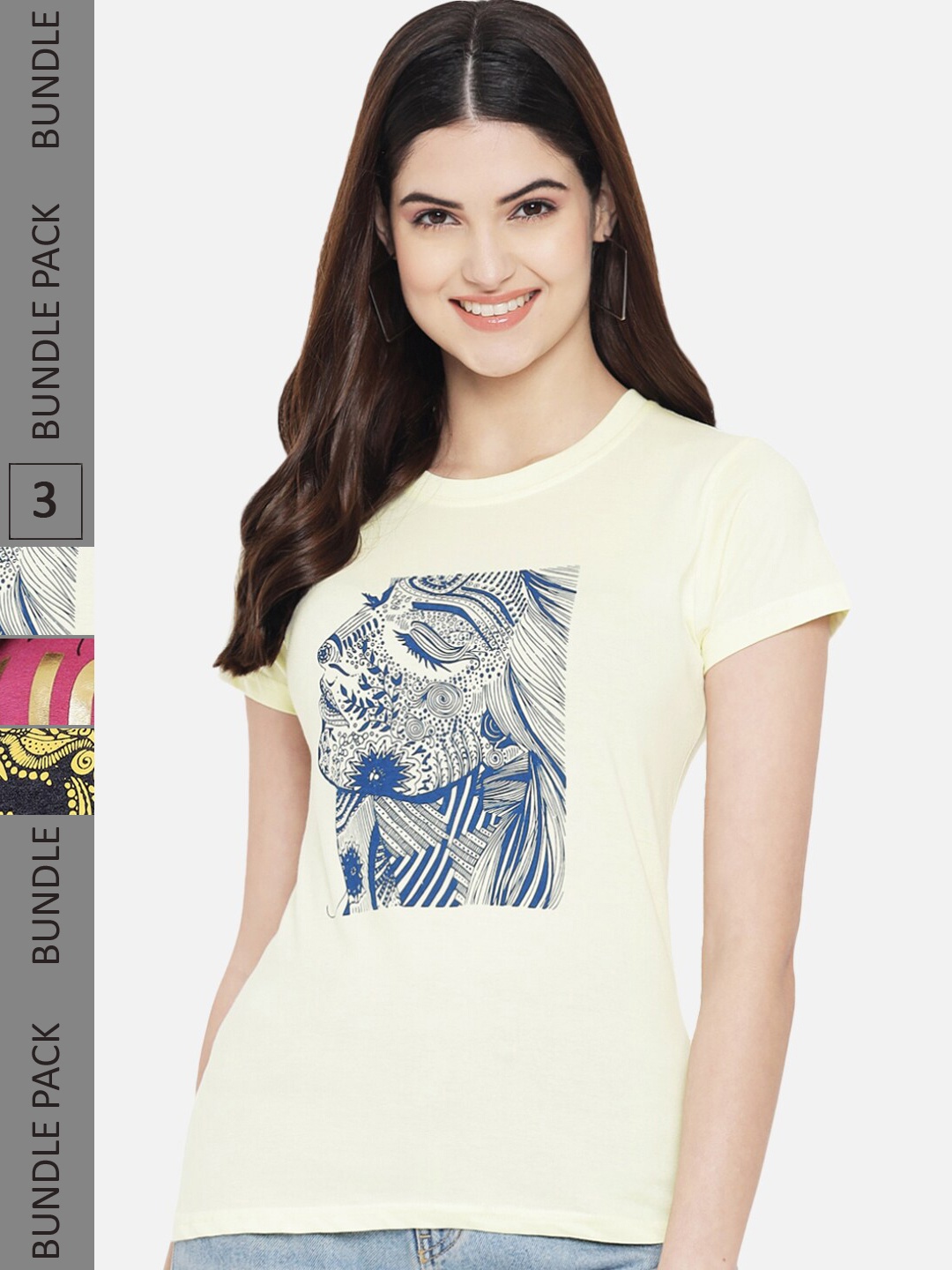 

BAESD Pack of 3 Graphic Printed Regular Fit Cotton T-Shirt, Yellow