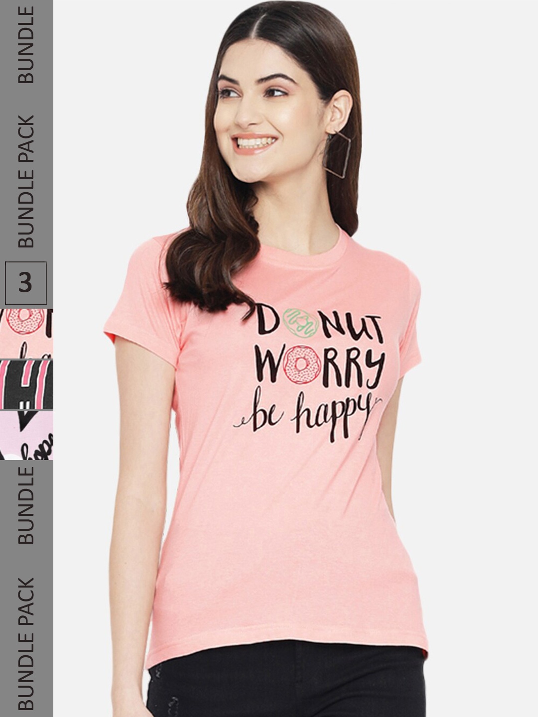 

BAESD Pack Of 3 Printed Cotton T-shirt, Peach