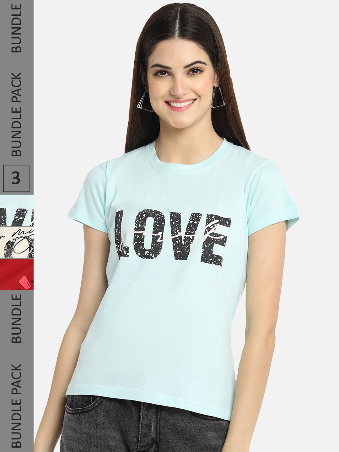 

BAESD Pack Of 3 Typography Printed Cotton T-Shirt, Blue