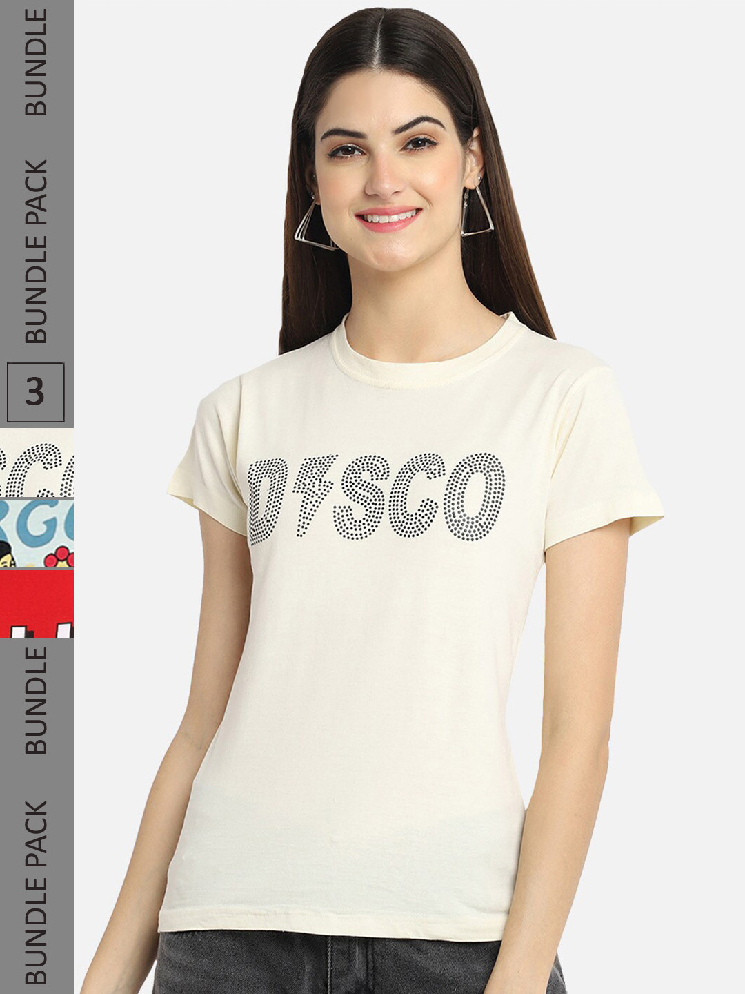

BAESD Pack Of 3 Typography Printed Cotton T-shirts, Off white