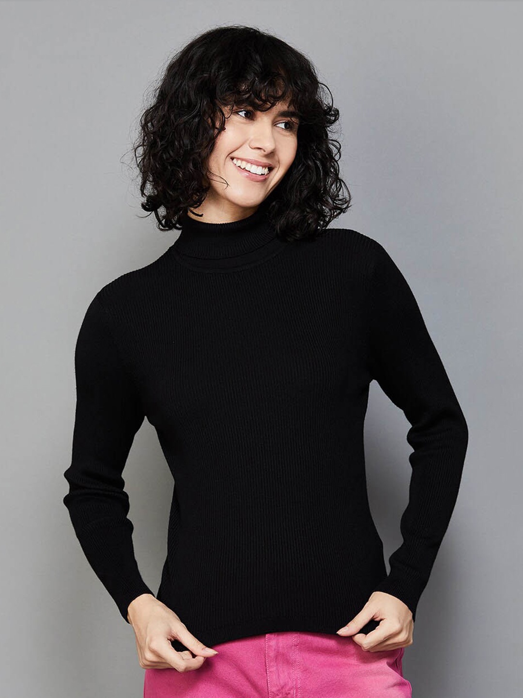 

Fame Forever by Lifestyle Ribbed Turtle Neck Long Sleeve Pullover Sweater, Black