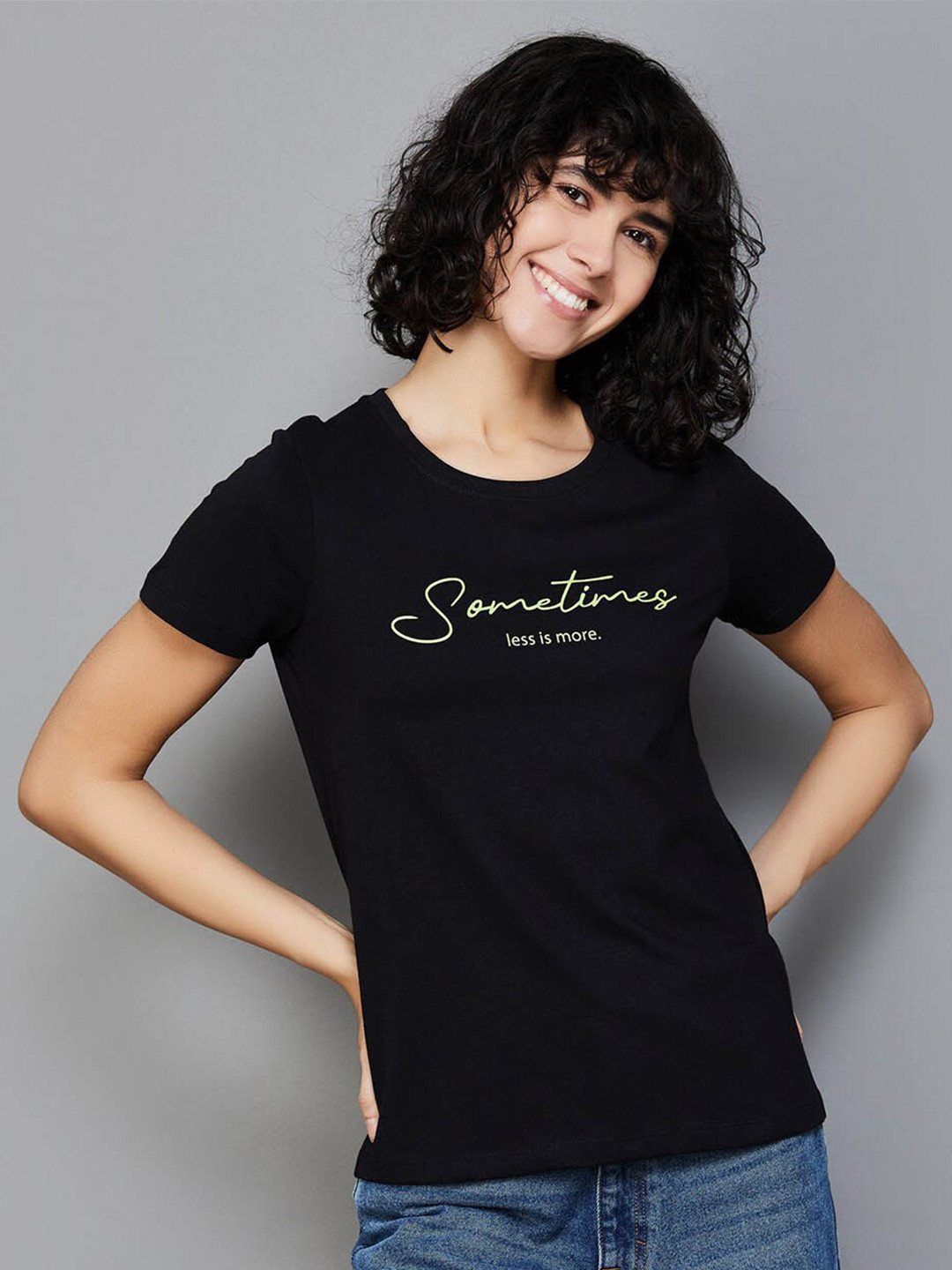 

Fame Forever by Lifestyle Typography Printed Round Neck Pure Cotton Regular T-shirt, Black
