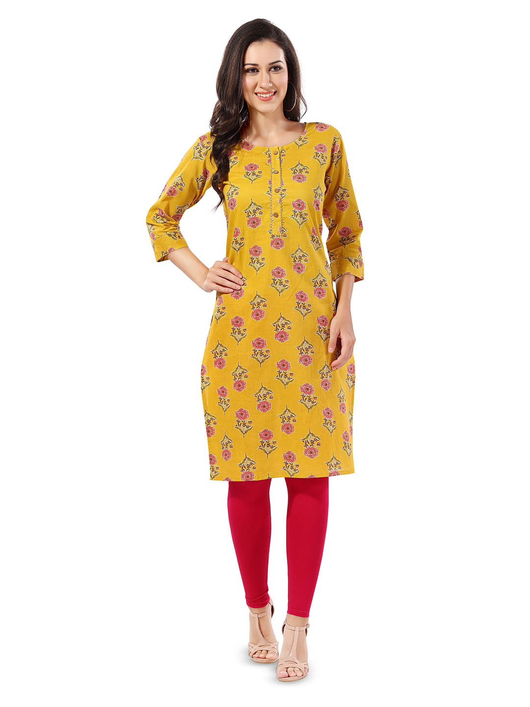 

keshubaba Floral Printed Gotta Patti Kurta, Yellow