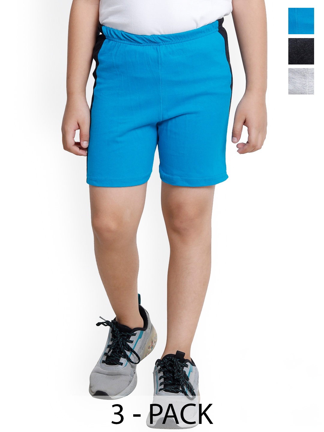 

BAESD Boys Pack Of 3 Colourblocked High-Rise Cotton Shorts, Blue
