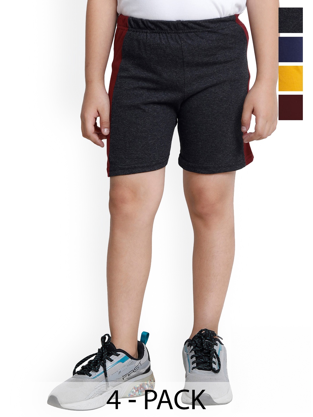 

BAESD Boys Pack Of 4 Colourblocked High-Rise Cotton Shorts, Black