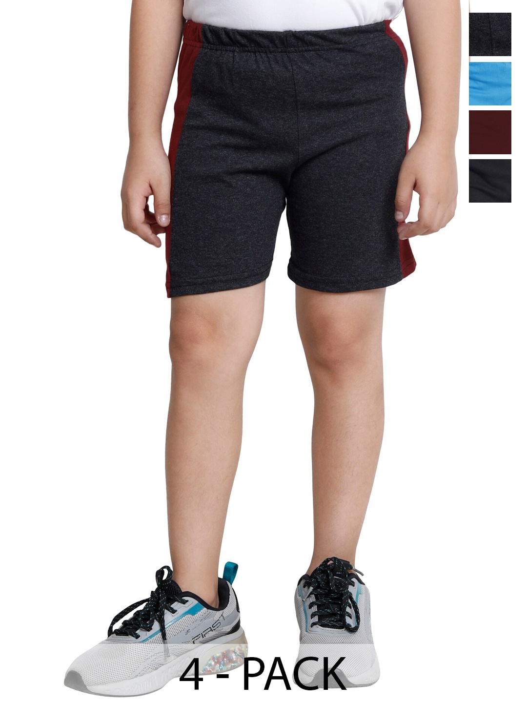 

BAESD Boys Pack of 4 Colourblocked High-Rise Cotton Regular Shorts, Grey