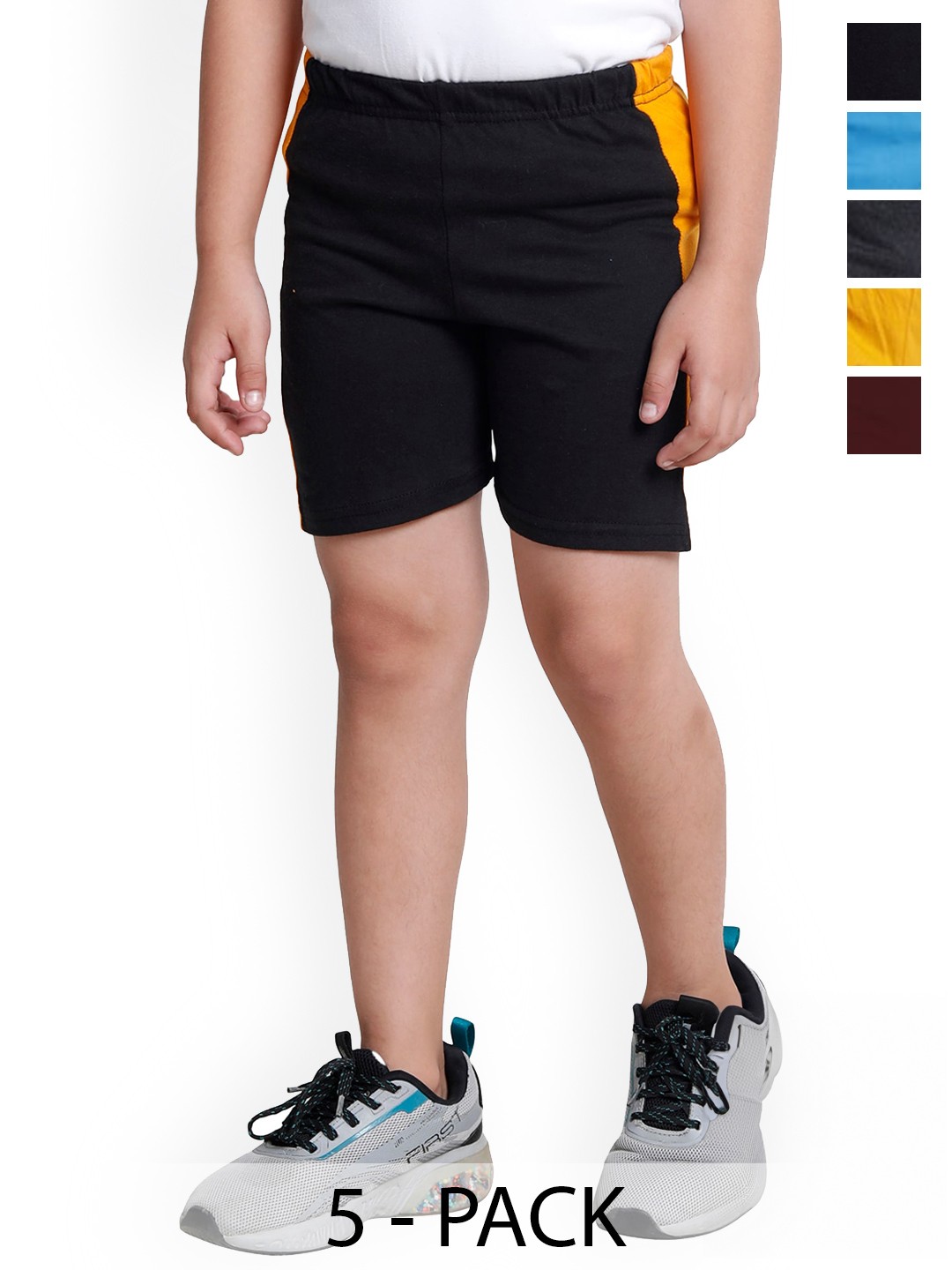 

BAESD Boys Pack of 5 Colourblocked High-Rise Cotton Regular Shorts, Black