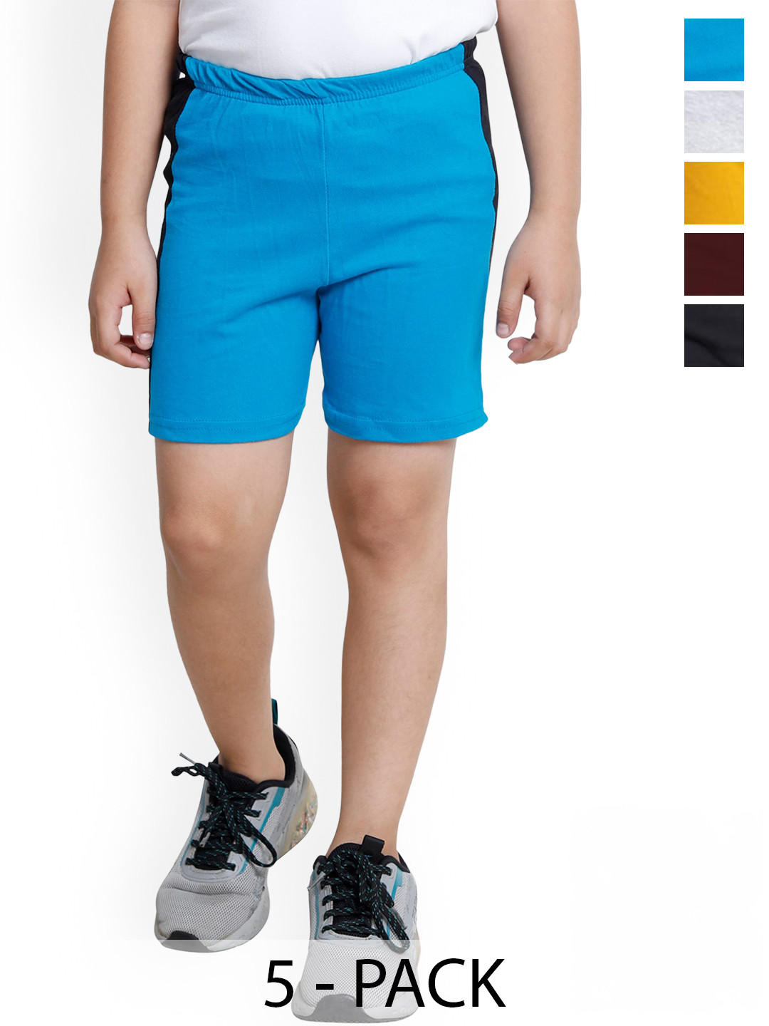 

BAESD Boys Pack of 5 Colourblocked High-Rise Cotton Regular Shorts, White