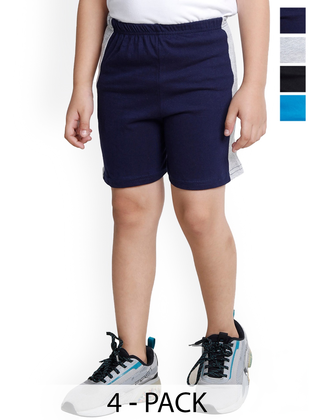 

BAESD Boys Pack of 4 Colourblocked High-Rise Cotton Regular Shorts, Navy blue