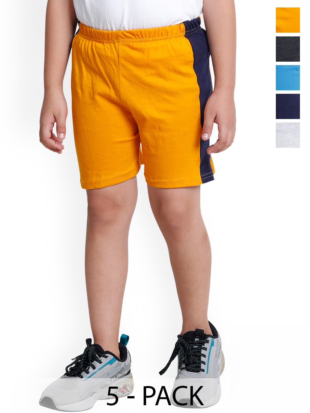 BAESD Boys Pack Of 5 High Rise Cotton Sports Shorts, Yellow
