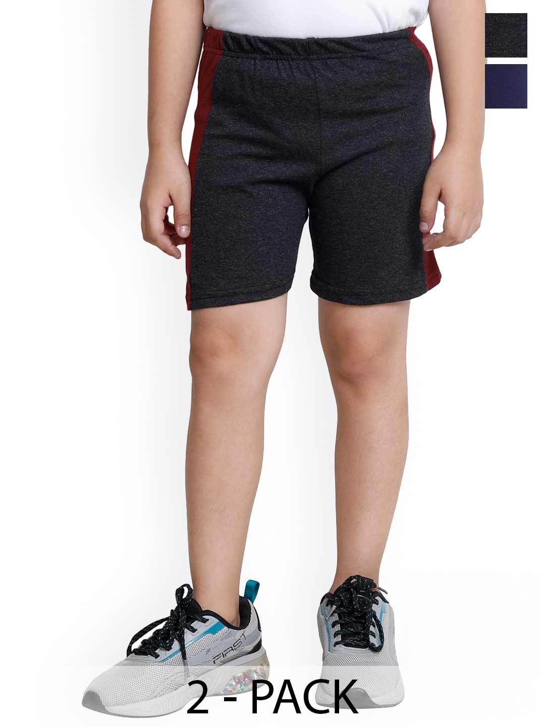 BAESD Boys Pack Of 2 High Rise Cotton Sports Shorts, Charcoal