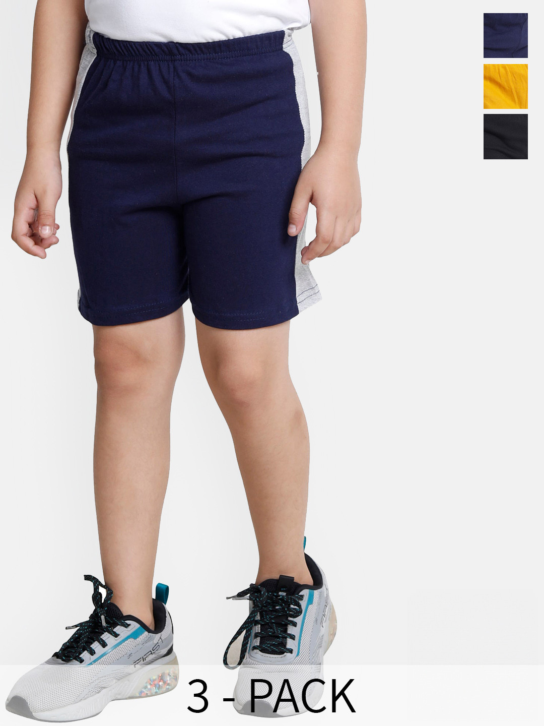 

BAESD Boys Pack of 3 Side Tape Pure Cotton Regular Shorts, Navy blue