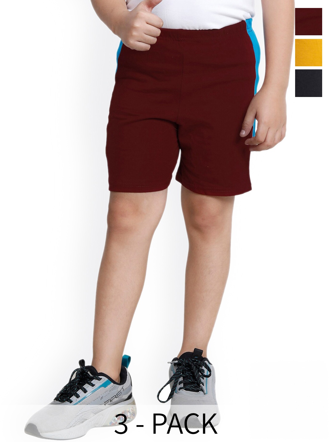 

BAESD Boys Pack Of 3 High-Rise Pure Cotton Regular Shorts, Maroon